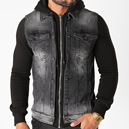 Veste Jean Capuche GJ-3020 Gris Anthracite Noir