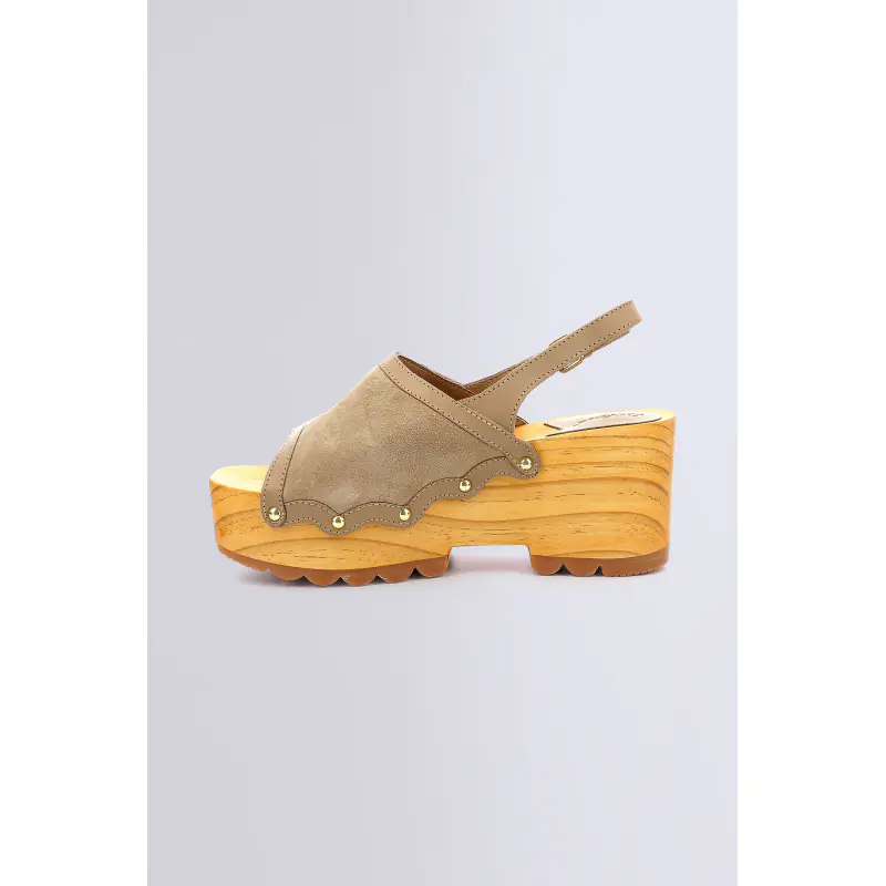 KICK WEDGE WOOD BEIGE CLAIR SANDALES Cuir Femme