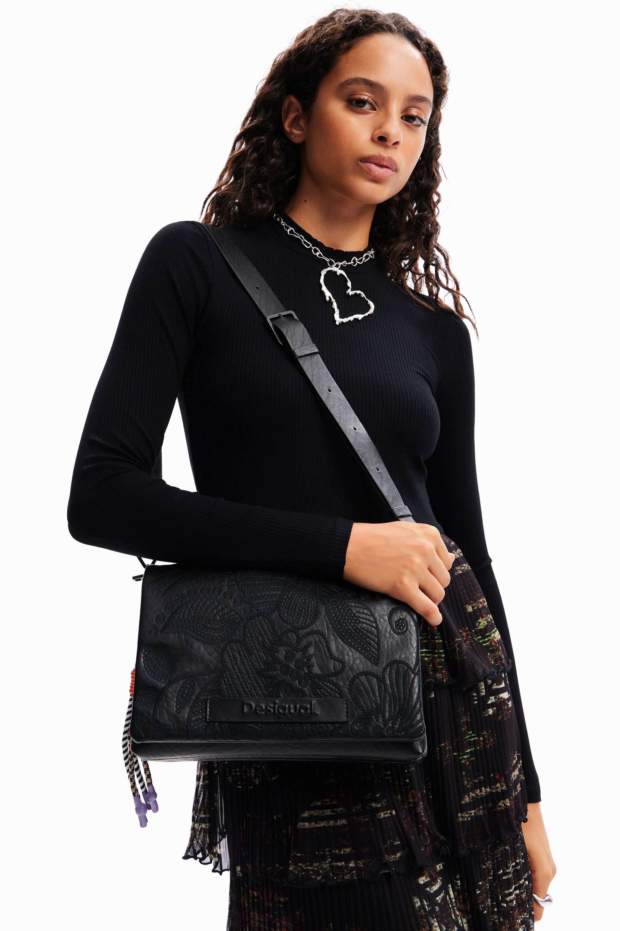 Sac à bandoulière moyen broderie fleurs