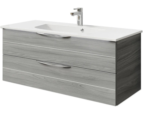 Pelipal Sunline 300 badkamermeubelset, BxHxD 117 x 49,9 x 48 cm, frontkleur sangallo grijs, 2-delige badkamermeubelset met wastafel, mineraalmarmer