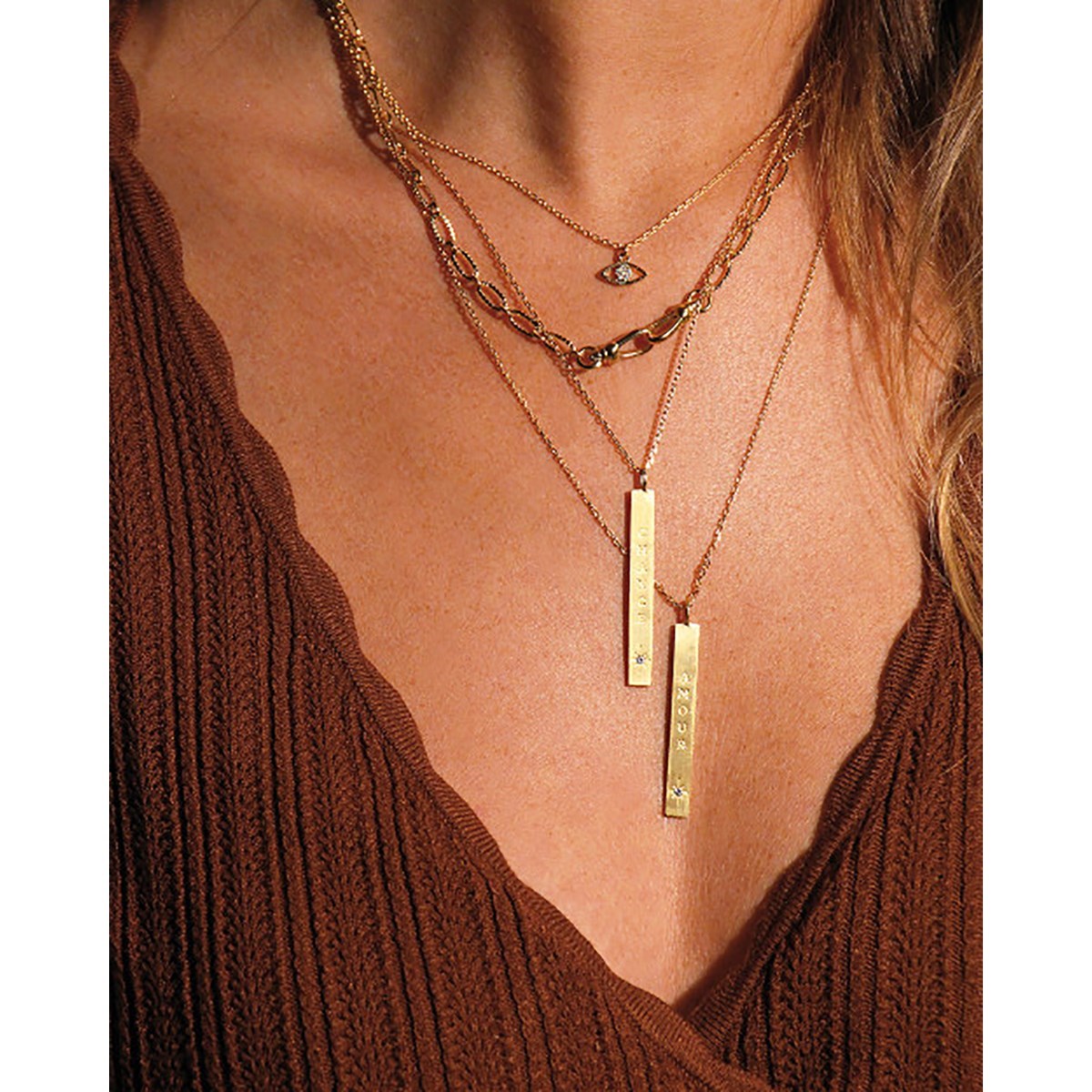 Collier message Love doré à l'or fin 24K et zircon ORACLES
