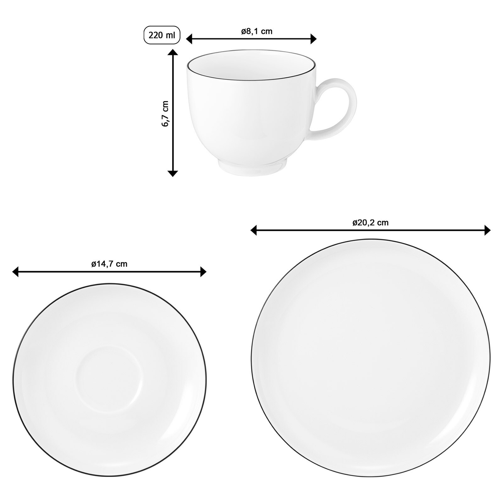 Seltmann Weiden Kaffeeservice rund Lido Black Line 18er Set