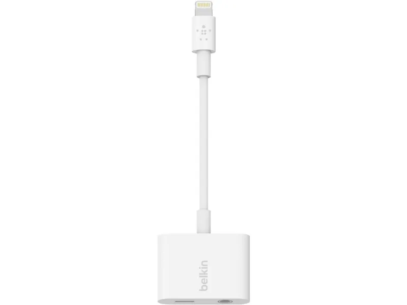 Belkin 3.5 mm Audio   Charge RockStar - Lightning til hovedtelefon-jackstik/opladningsadapter - Lightning (han) til 4-pæl ministik, Lightning (hun) - hvid - for Apple iPad/iPhone (Lightning)