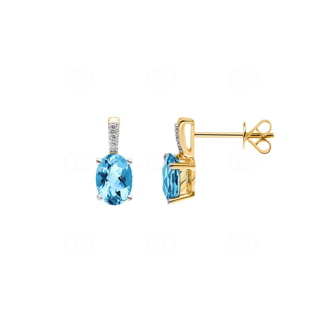 Ohrstecker 750/18 K Gelbgold mit Blautopas oval und Diamanten 0.02 ct H/si