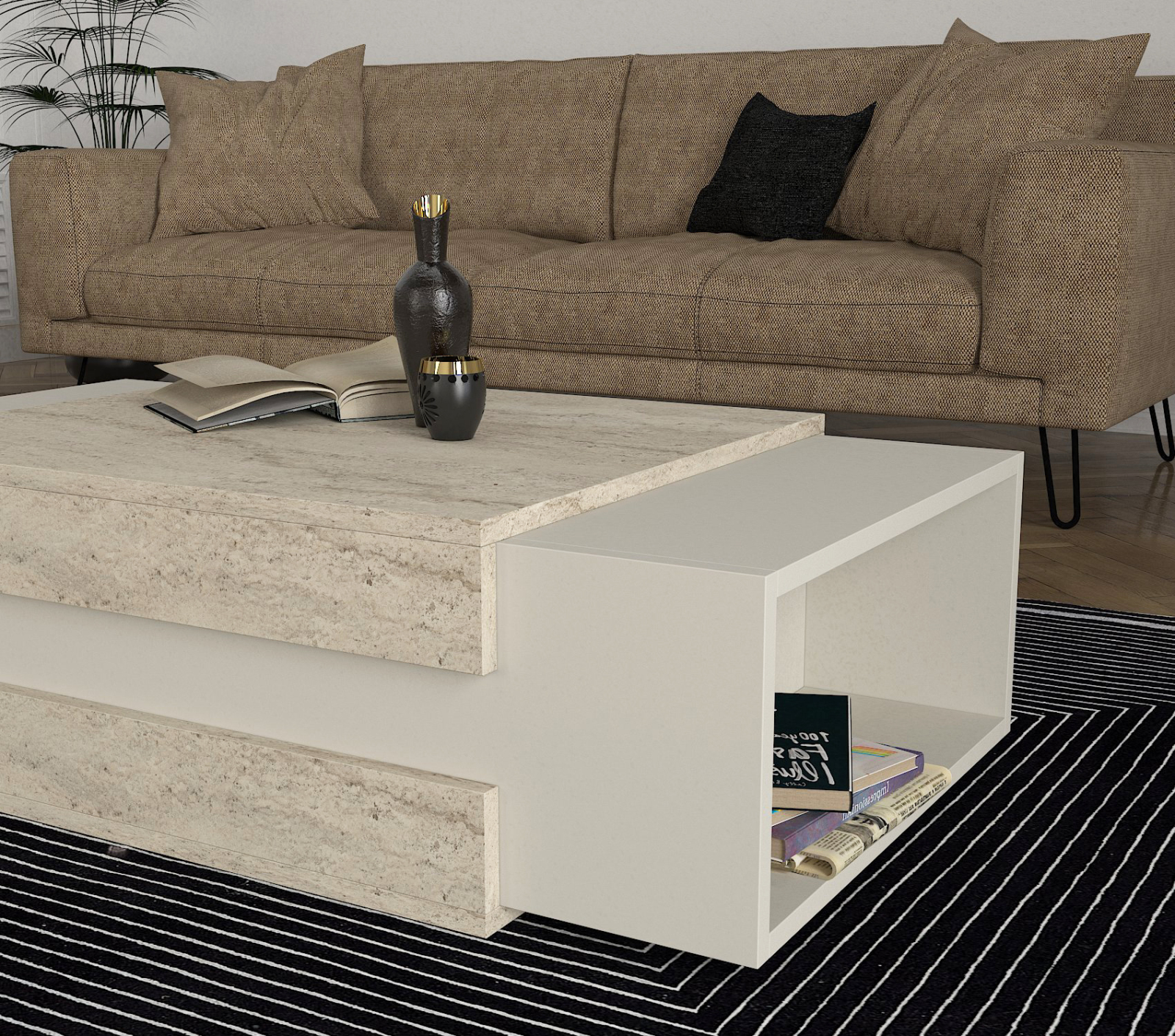 Couchtisch - beige-Granit Optik - 110 cm