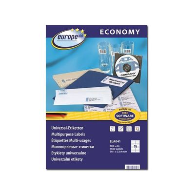 Europe100 - 1600 Étiquettes multi-usages blanches - 99,1 x 33,9 mm - réf ELA041