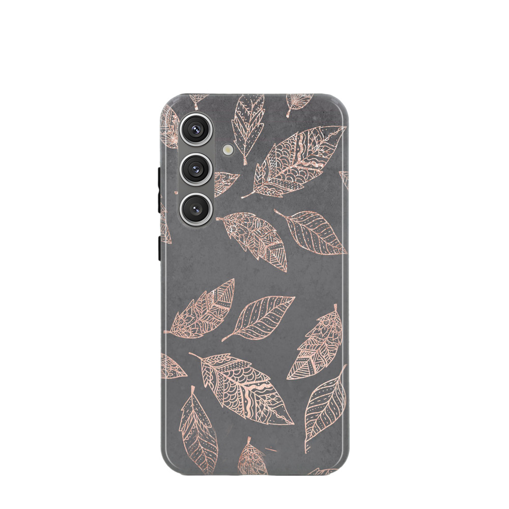 Samsung Galaxy S24 Hybrid (Kunststoff / Gummi) Hülle Blätterspiel - Bronze