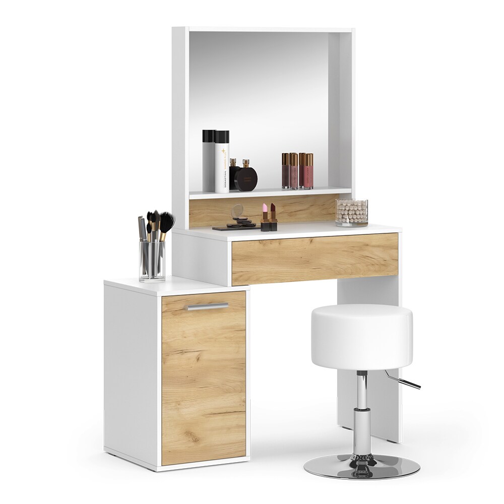 Vicco Schminktisch Altea 95 x 145 cm Weiß Eiche Frisiertisch Spiegel Hocker