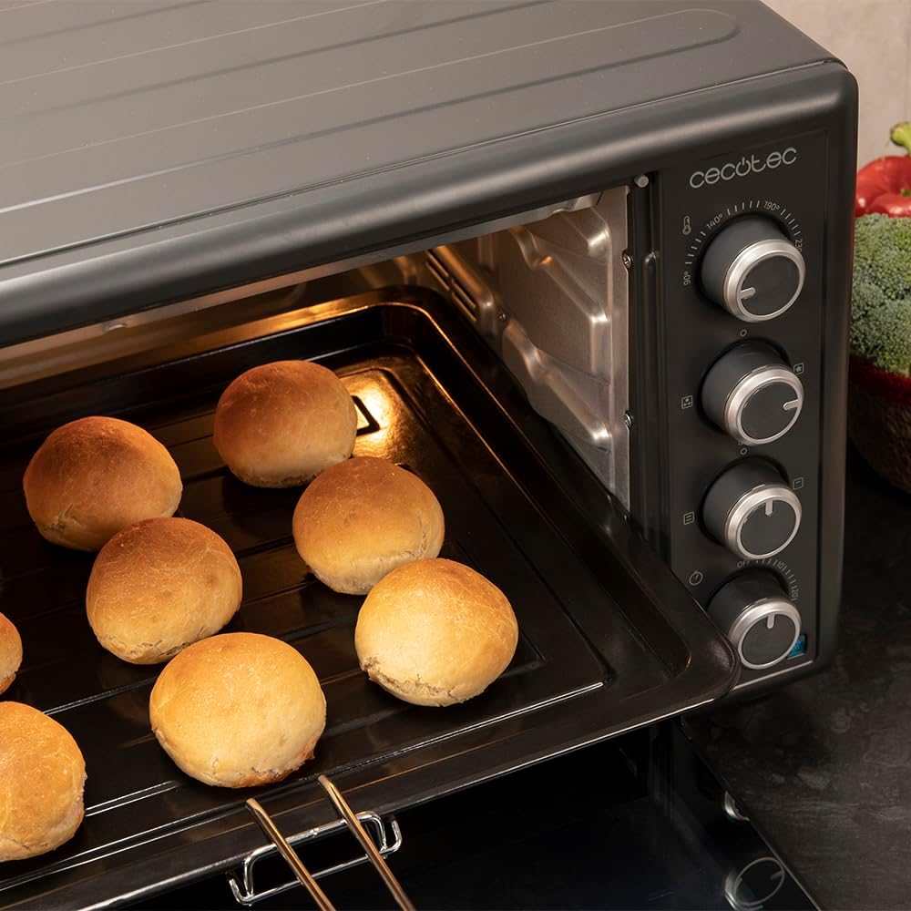 Cecotec Tisch-Konvektionsofen 60 Liter Bake&Toast 6090 Black Gyro. 2200 W, Innenbeleuchtung, 12 Funktionen, Temperatur bis zu 230º, Doppeltürglas, Inklusive drehbarem Spieß