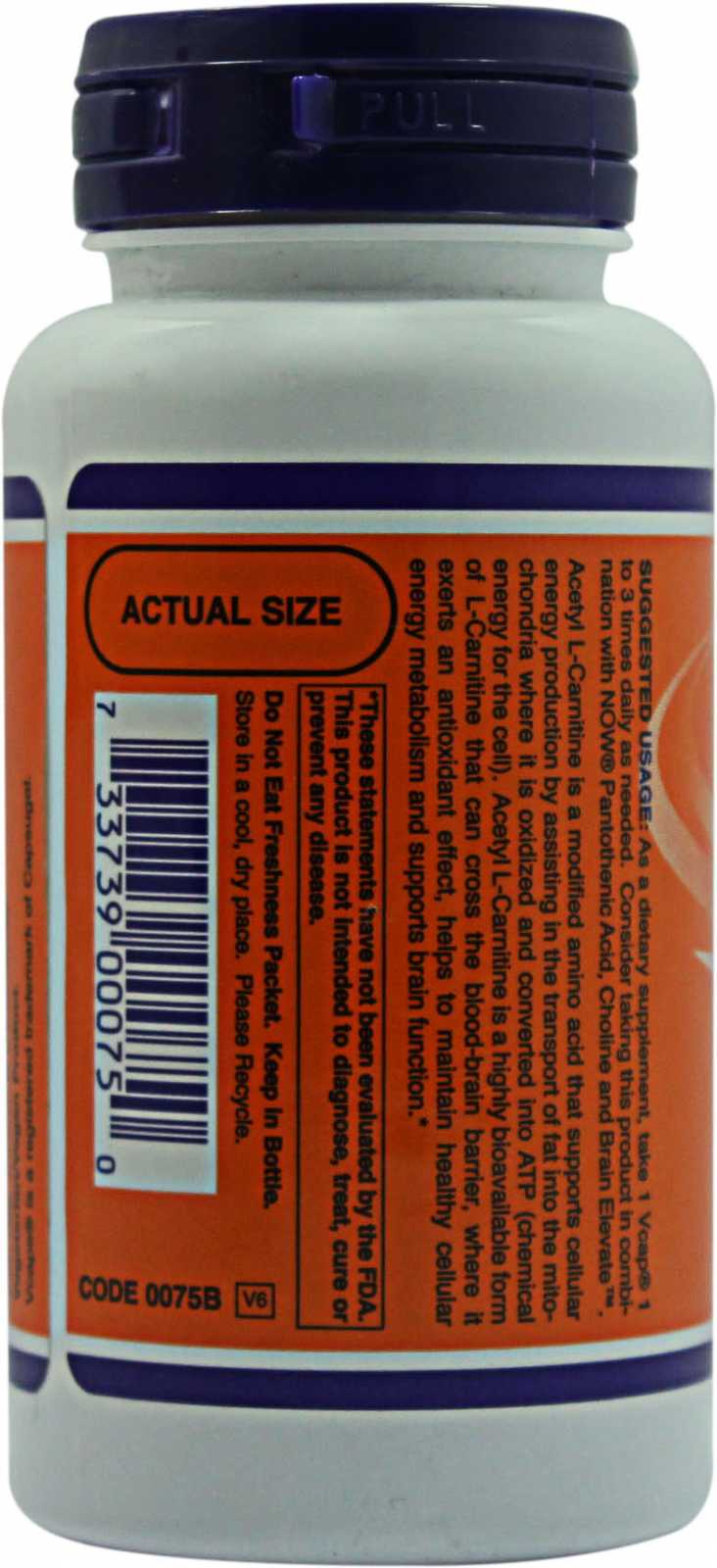 NOW Foods Acetil L-Carnitina 500 mg 50 cápsulas