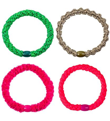 Kknekki Haargummis - 4er-Pack - Pink/Grün Glitzer Mix