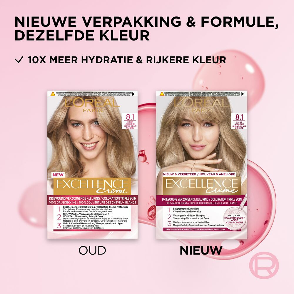 L'Oréal Excellence Crème Permanente Crèmekleuring 8.1 Licht Asblond