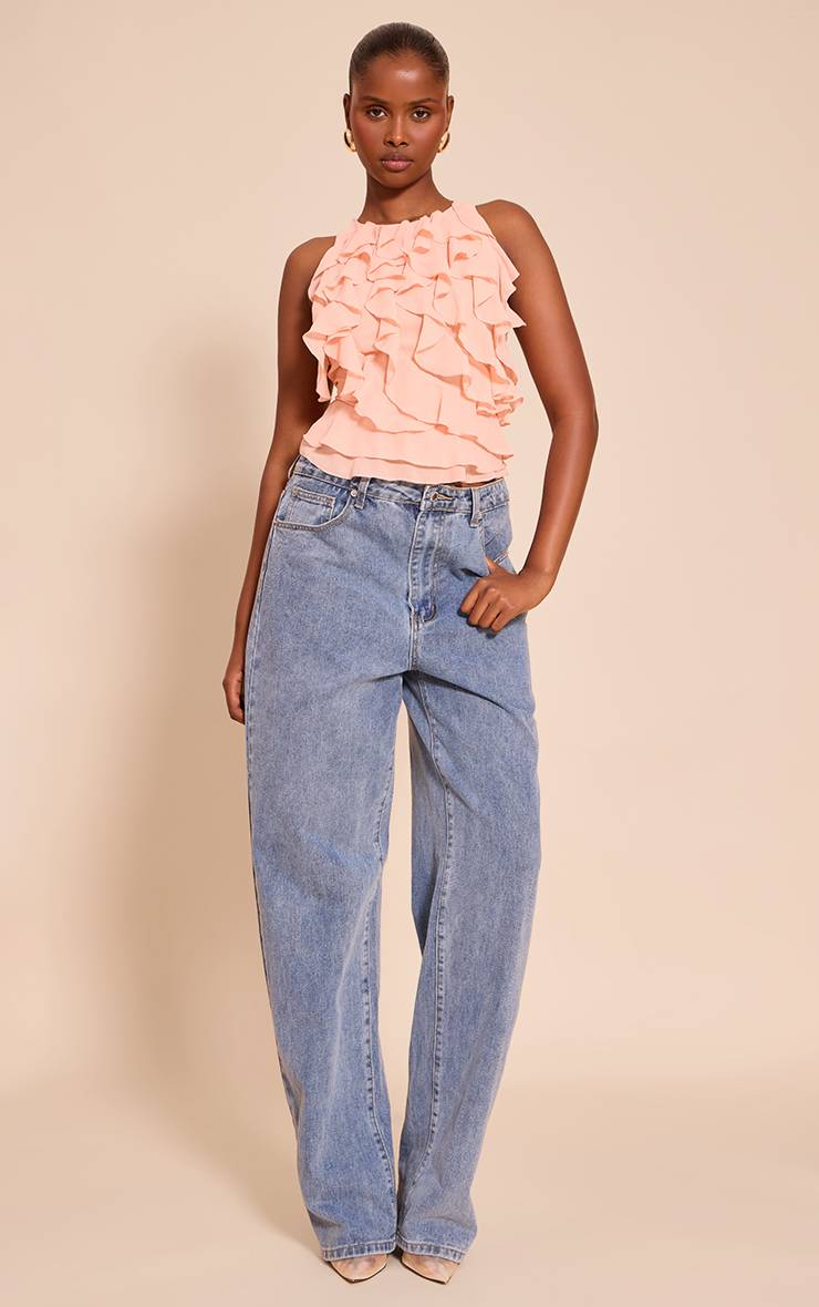 Pamplemousse Top Sans Manches En Mousseline À Détails Volantés