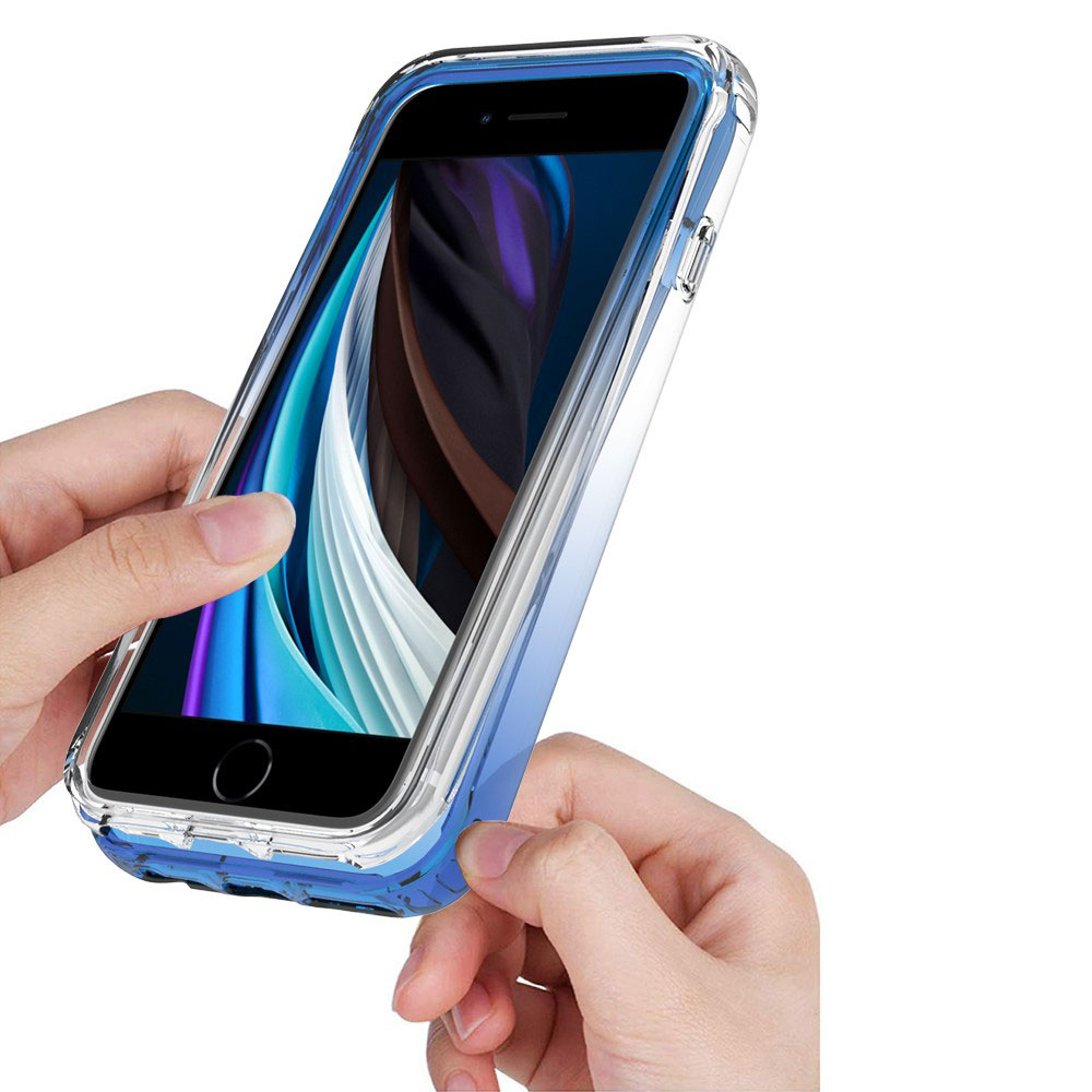 (2-tlg.) iPhone SE (2022/2020) / 8 / 7 / 6S Hybrid TPU Hülle mit Farbverlauf - Blau / Transparent