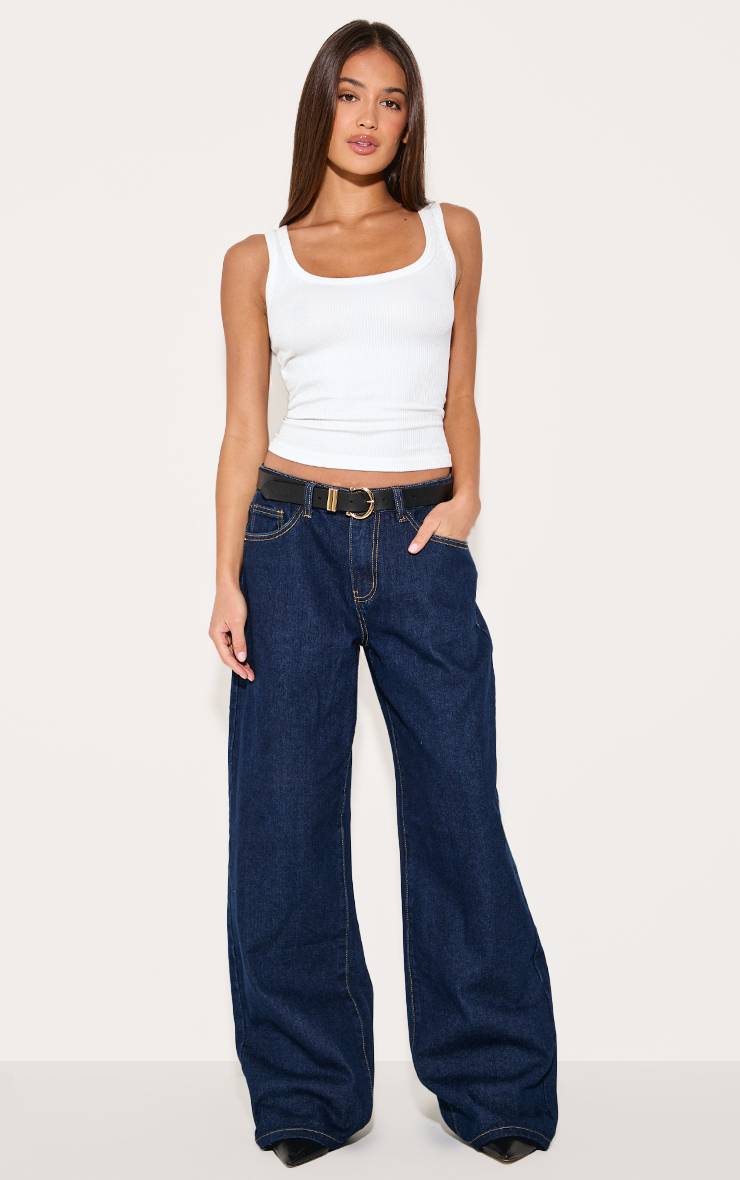 Bleu Indigo Jean Boyfriend Taille Basse À Jambe Large