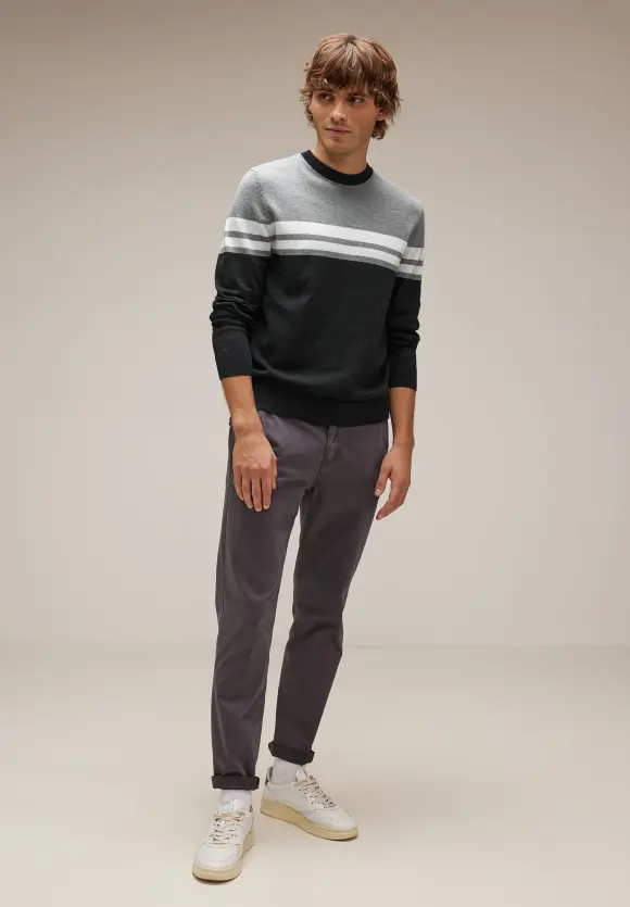 Gestreifter Strickpullover - anthra grey melange
