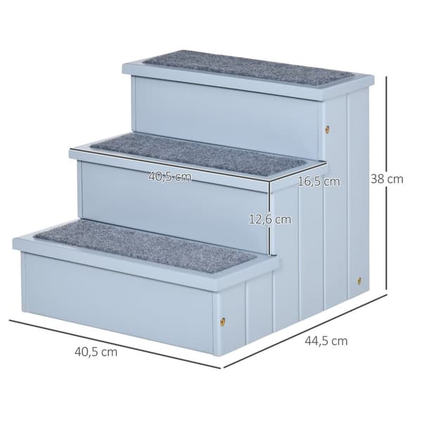 Pet Stairs Hundetrapper Med 3 Trinn Og Teppe, Oppbevaringsplass, Grå, 40,5X44,5X38 Cm