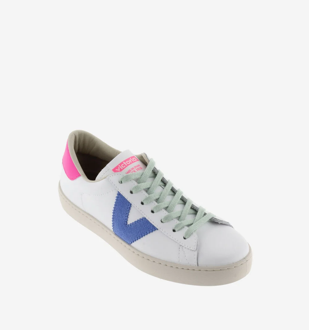 BERLÍN CUIR & NÉON Baskets blanches en cuir et détails fluo pour femme CHICLE