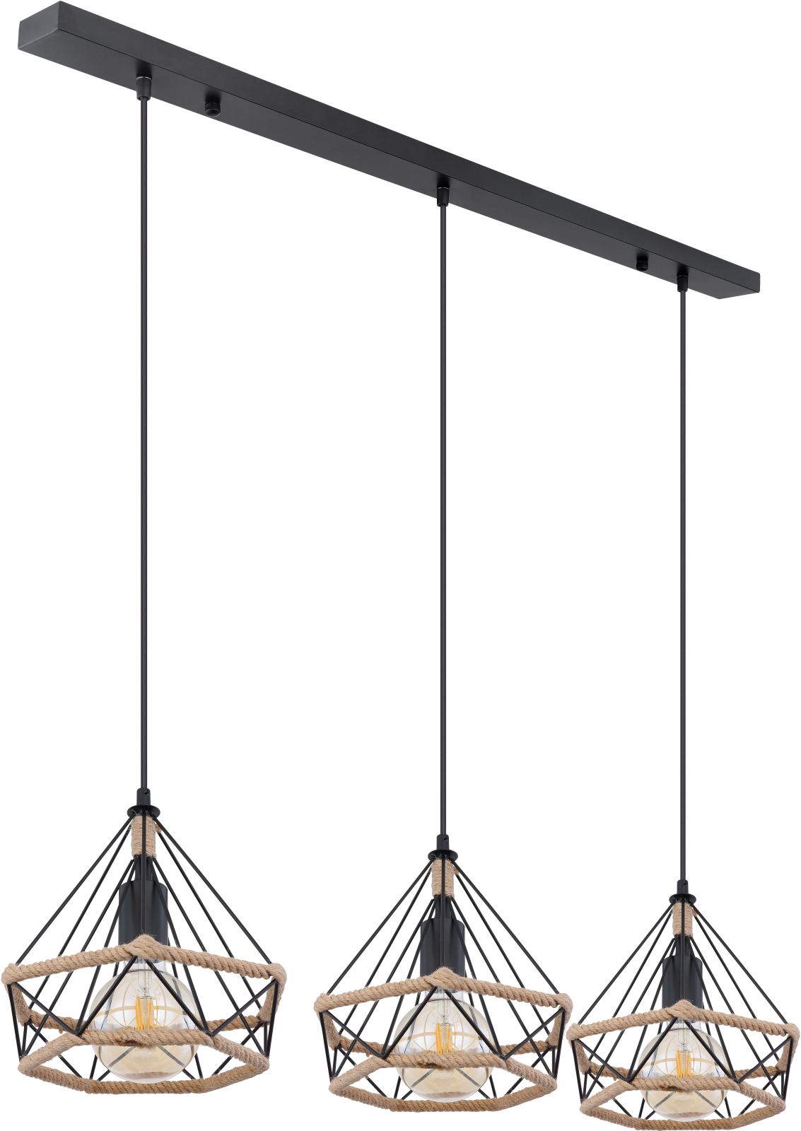 Pendelleuchte - schwarz matt-braun - Metall-Hanfseil - 100 cm