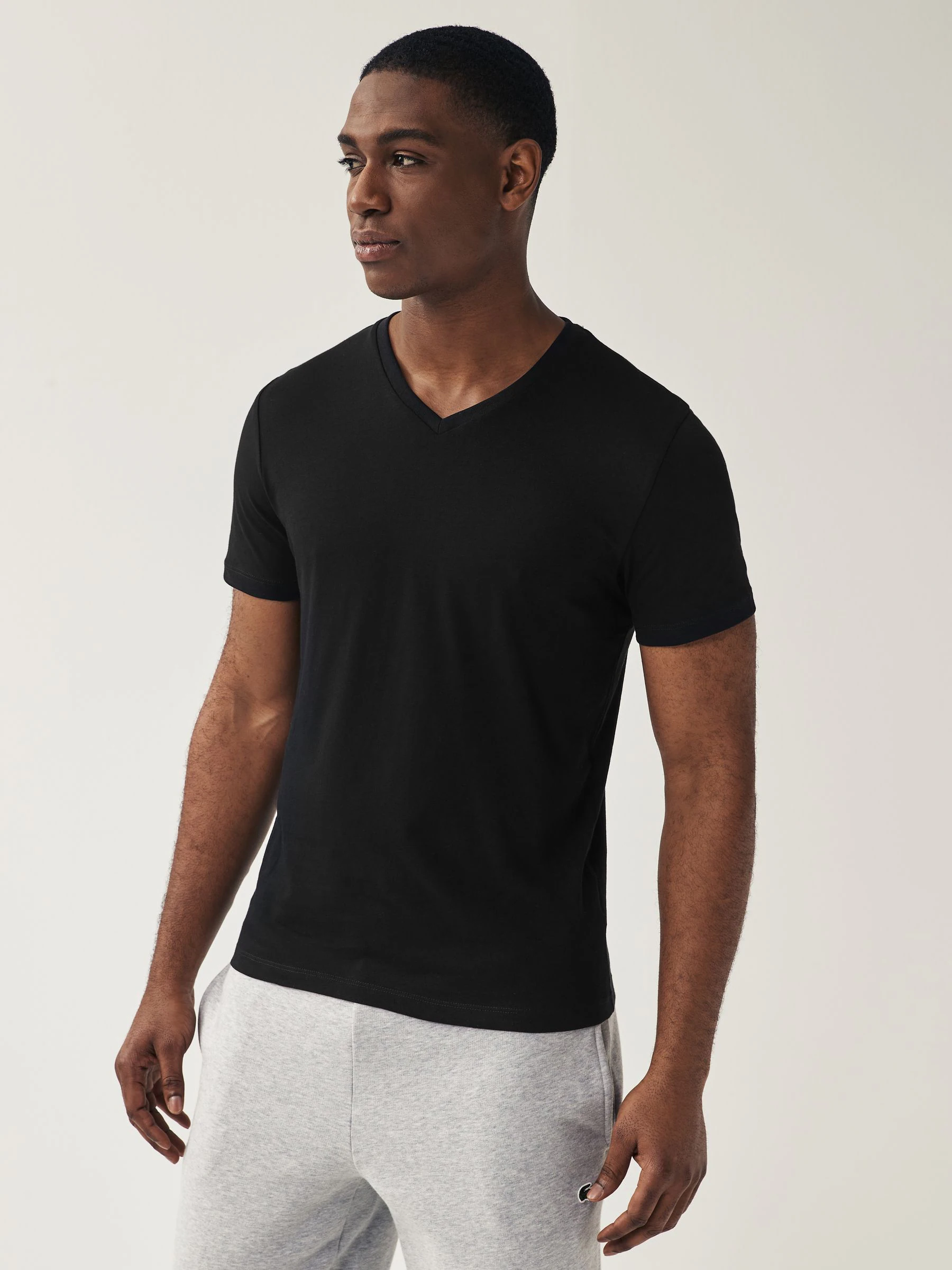 Zwart - Verpakking van 5 slim-fit 100% katoenen T-shirts met V-hals en laagjes