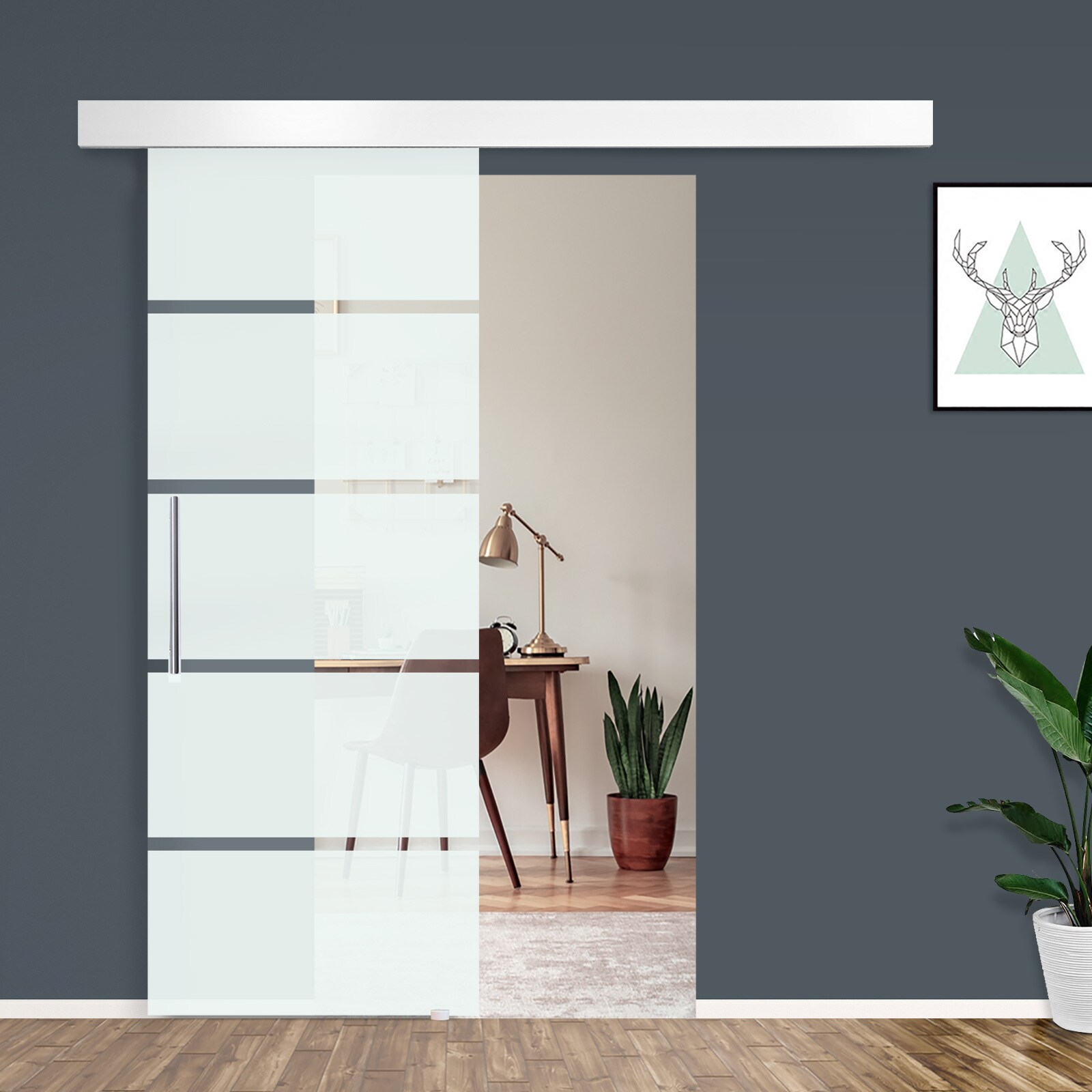 HOMCOM Glasschiebetür mit Handgriff silber, transparent