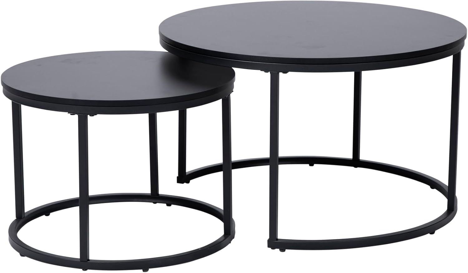 Home Collective Couchtisch 2er Set rund aus Holz, Wohnzimmertisch Modern, Beistelltisch Set 2 in 1 mit Metallgestell für Wohnzimmer Büro Beistelltisch Loft Design Twin | Schwarz