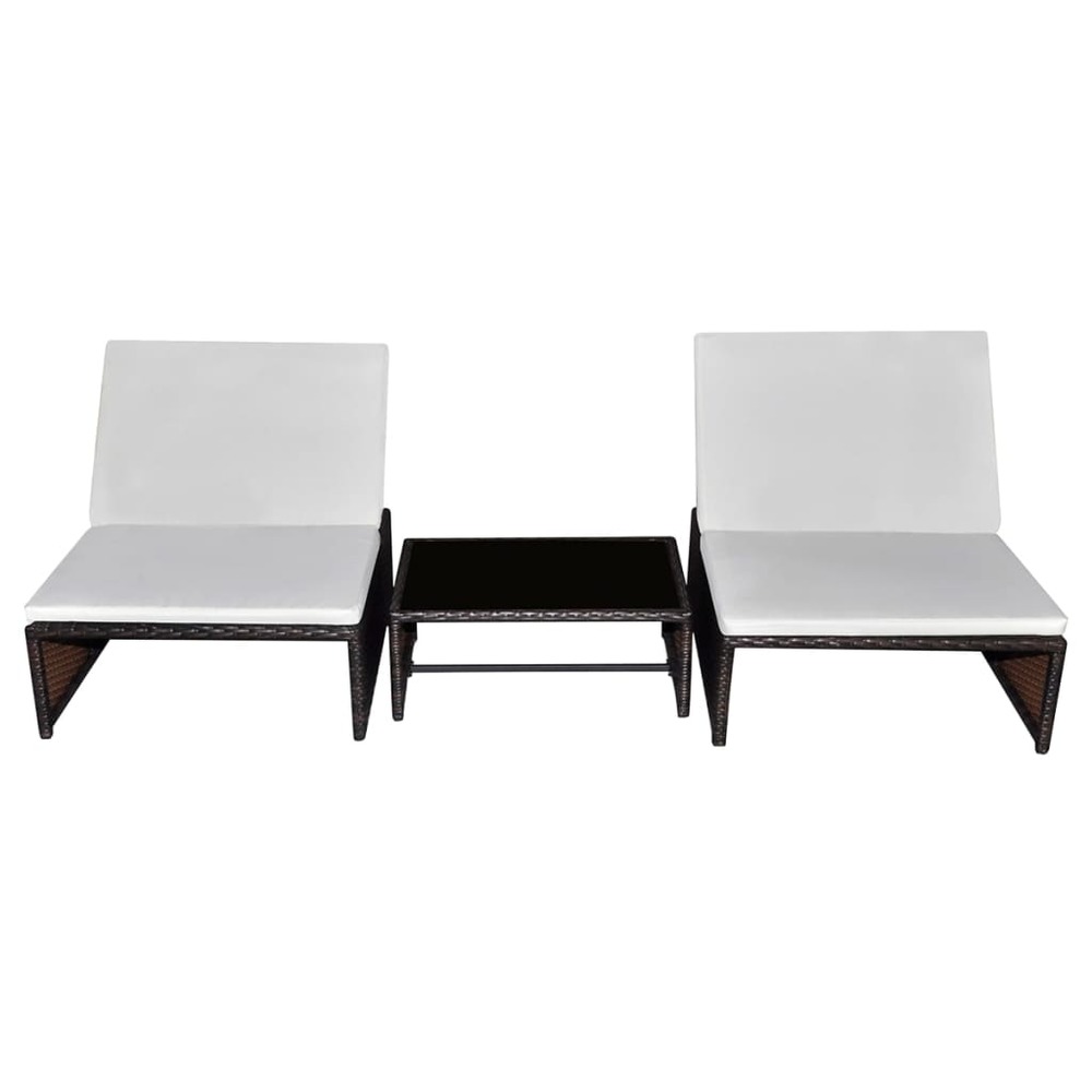 Lot de 2 transats chaise longue bain de soleil lit de jardin terrasse meuble d'extérieur avec table résine tressée marron 02_