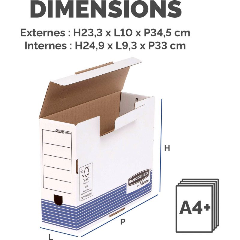 Boîte archives carton automatique Bankers Box by Fellowes - Dos 10 cm - Bleue