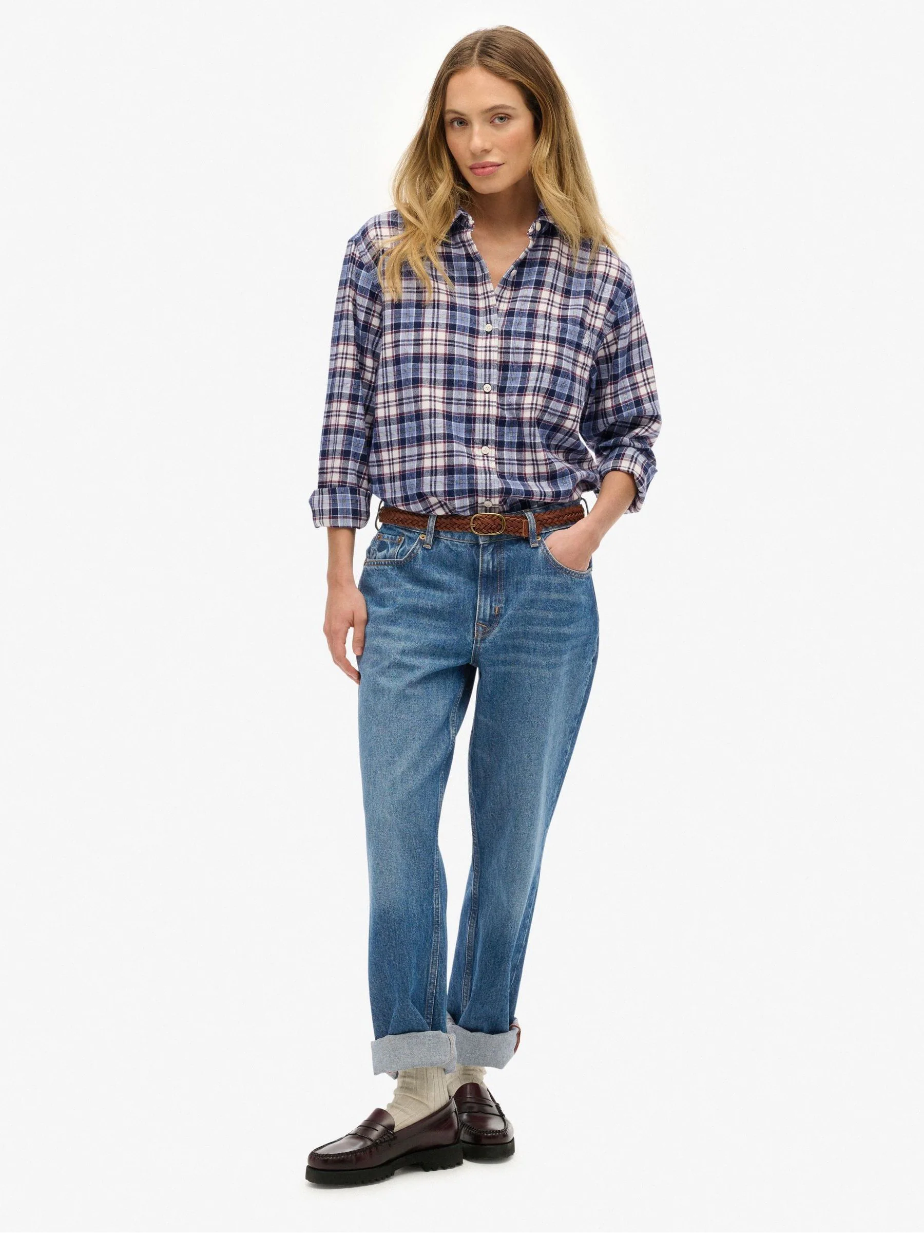 Blauw - Superdry Check Flannel Boyfriend Shirt
