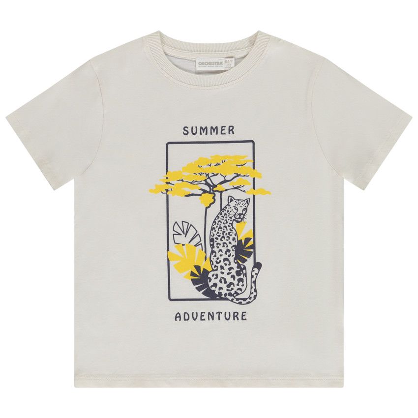 T-shirt manches courtes print léopard pour garçon - Ecru