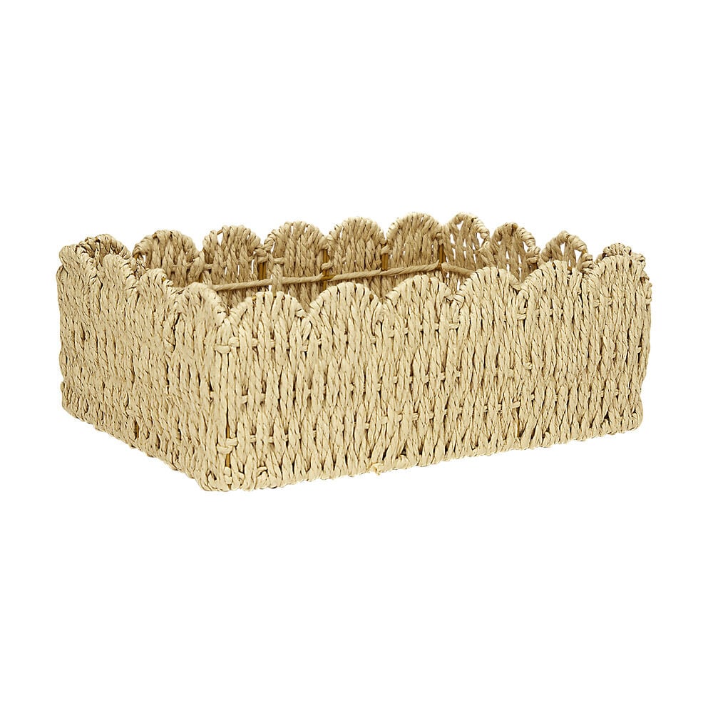 Panière en papier tressé beige et métal bord pétale 34x26xH12cm