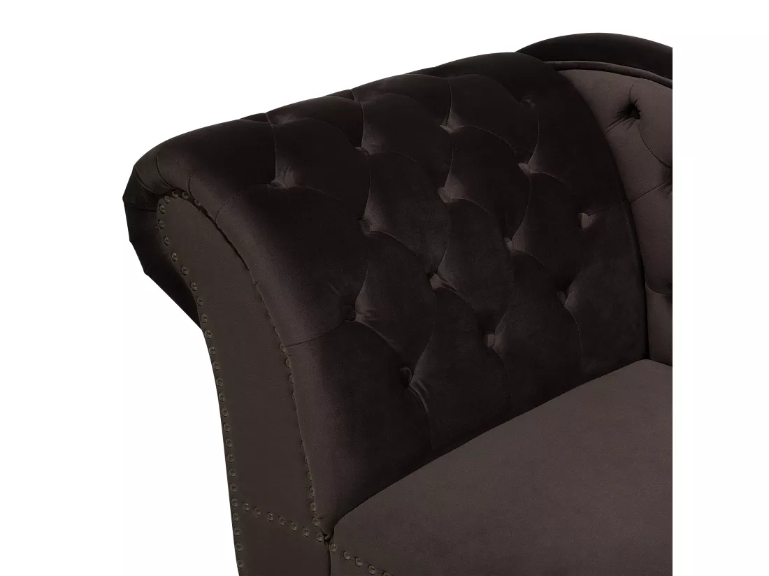 Chaise longue en velours marron côté droite style Chesterfield NIMES