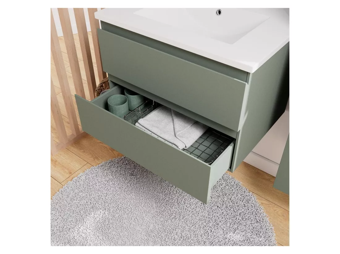 Ensemble meuble simple vasque 60 cm + robinet NETO + miroir Pepper