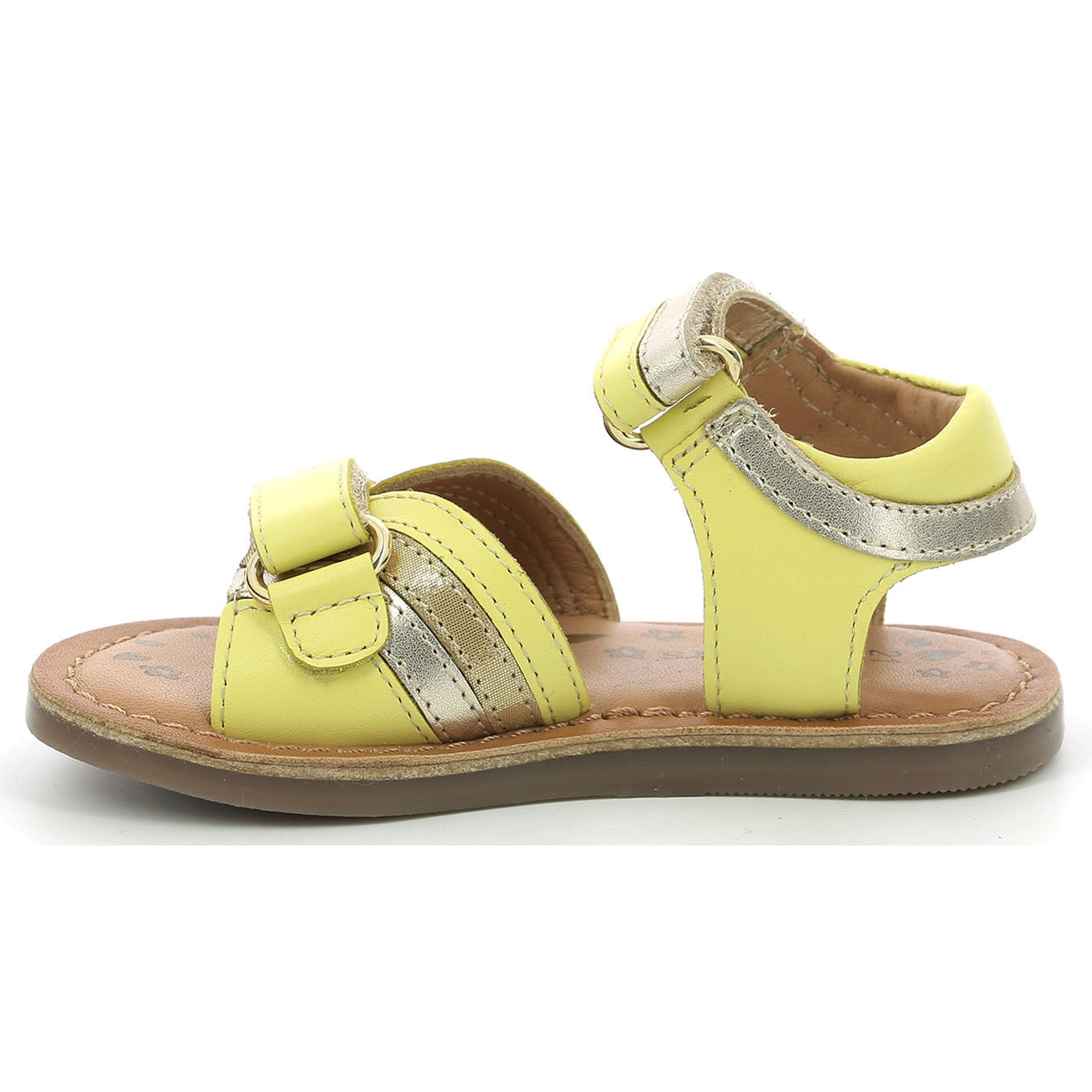 Kickers Sandales en Cuir Divizza jaune doré métallisé