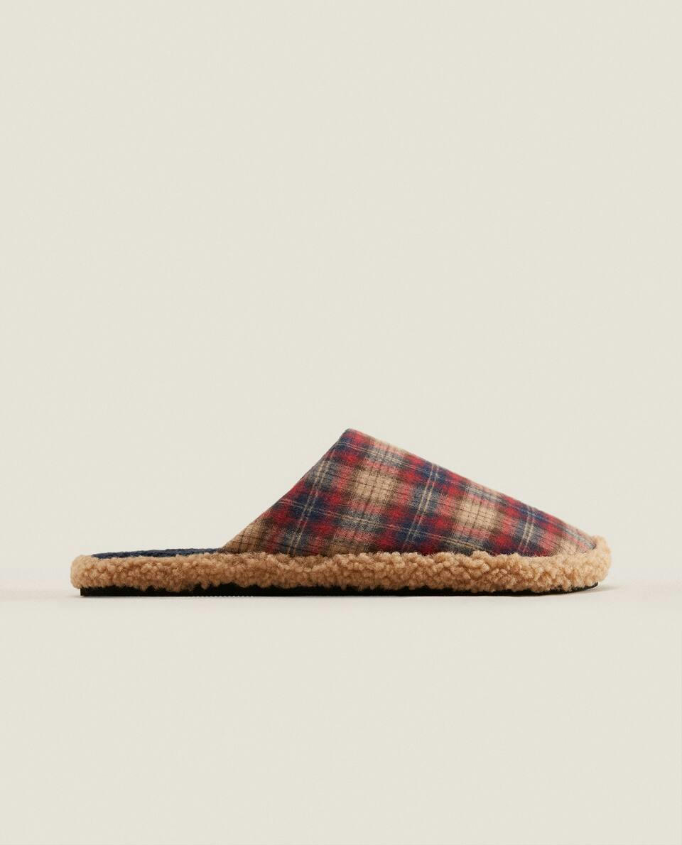 Pantufas natalinas quentinhas xadrez