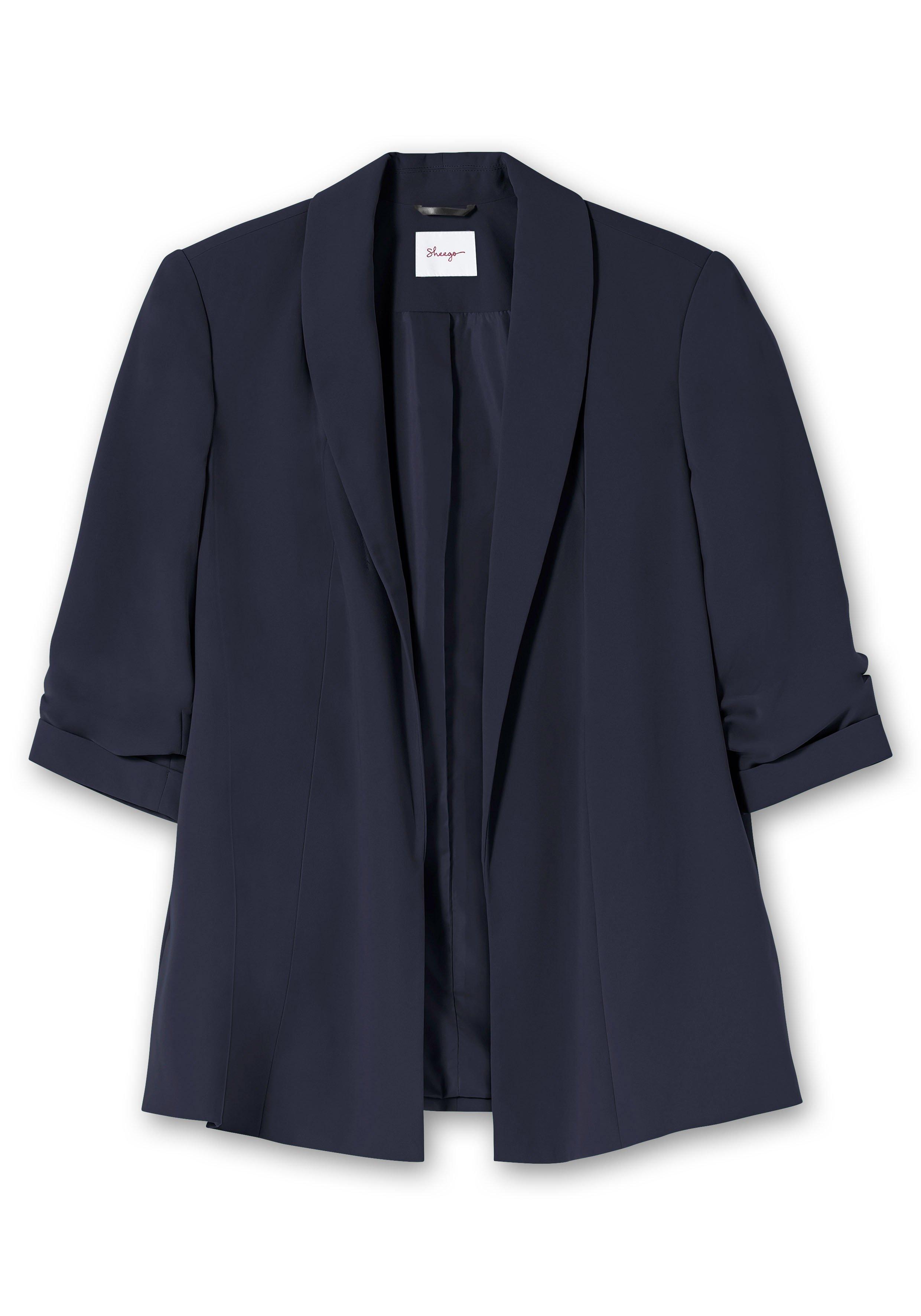 Langer Blazer mit Schalkragen und gerafftem 3/4-Arm