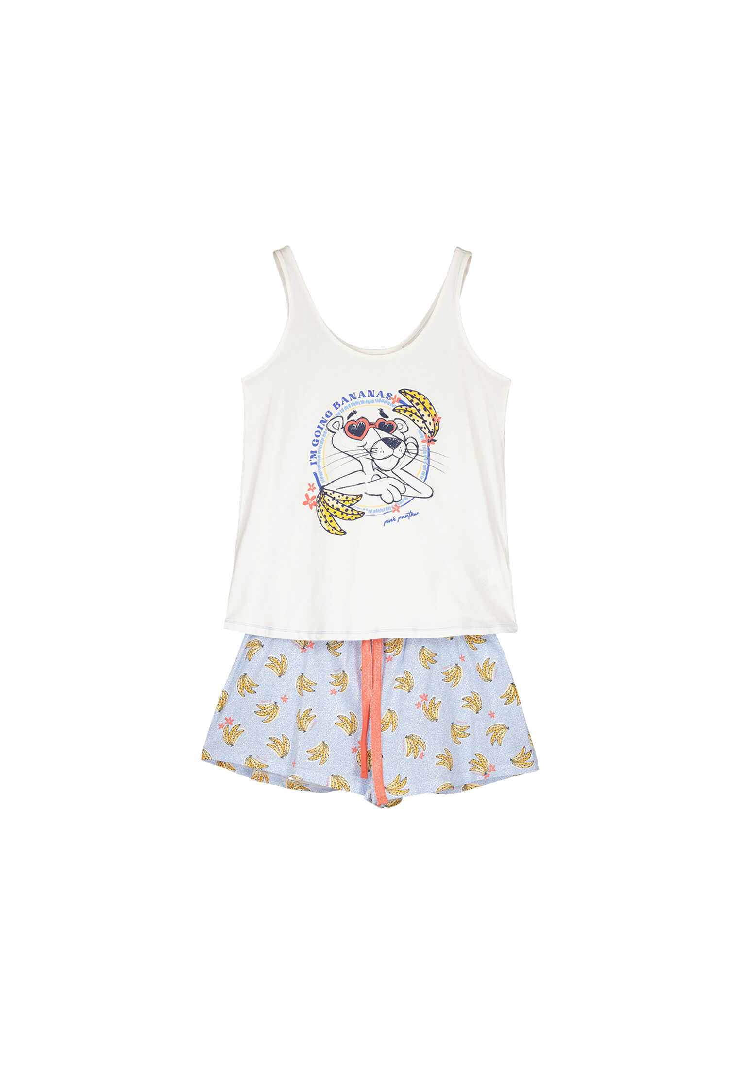 Pijama curto tirantes 100% algodón Pantera Rosa - bege