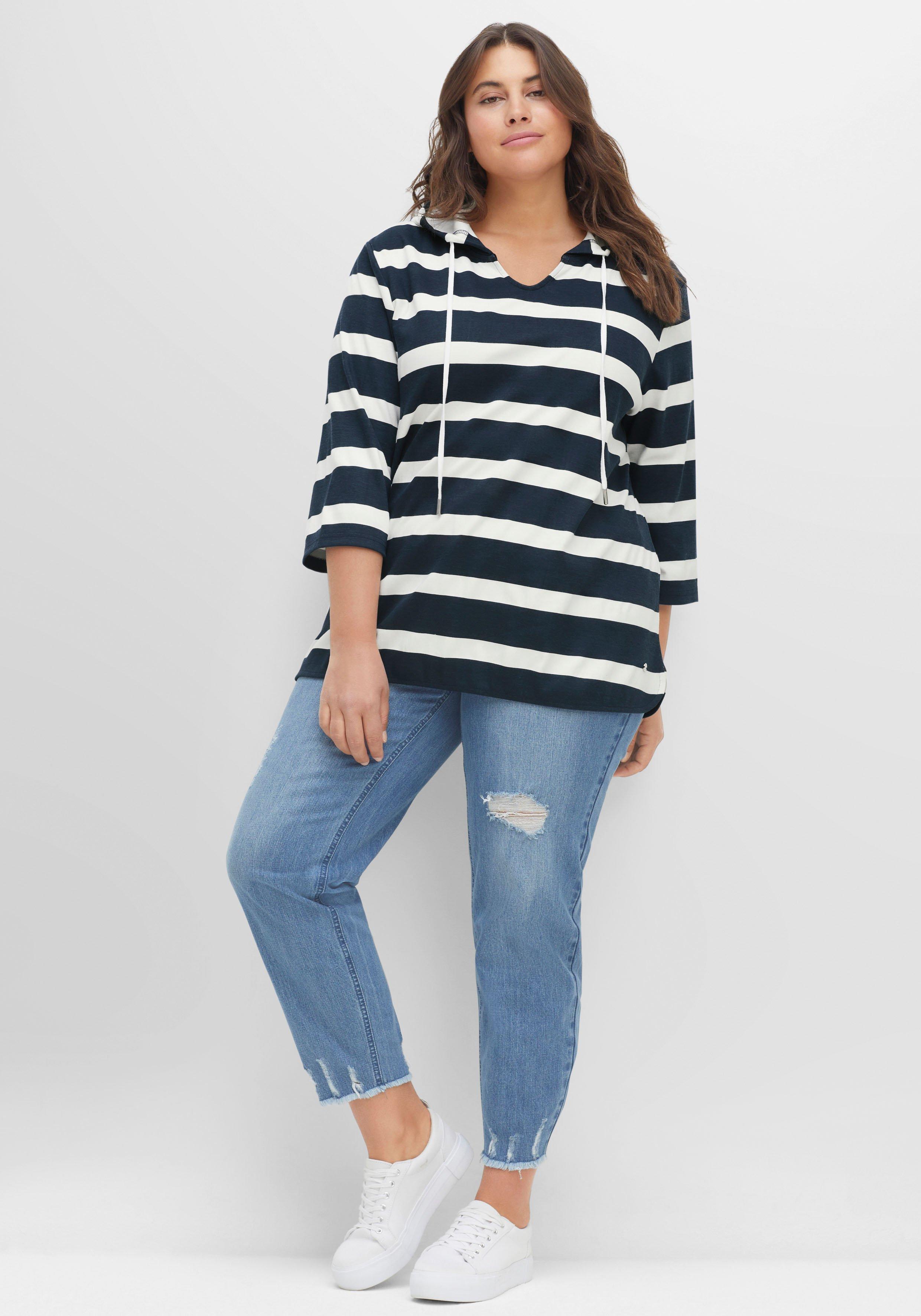 Kapuzenshirt mit Streifenmuster und 3/4-Arm