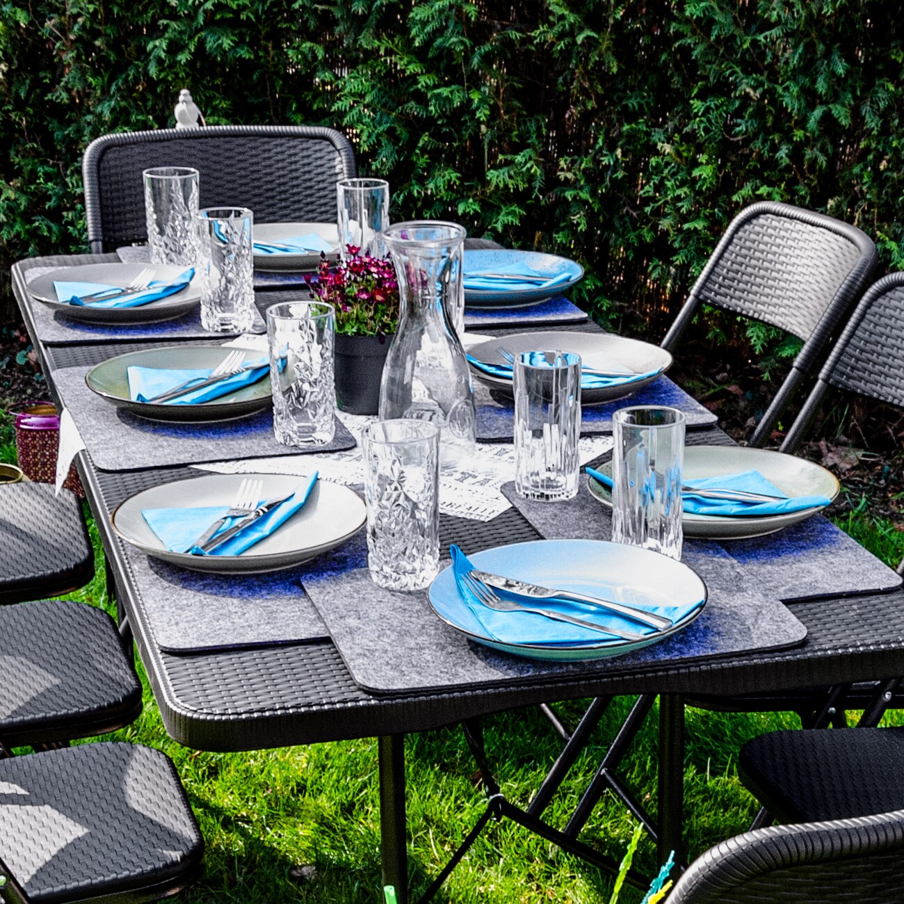 Gartentisch für 6 Personen - 180 x 74cm Klapptisch Rattan-Look Esstisch Klappbar
