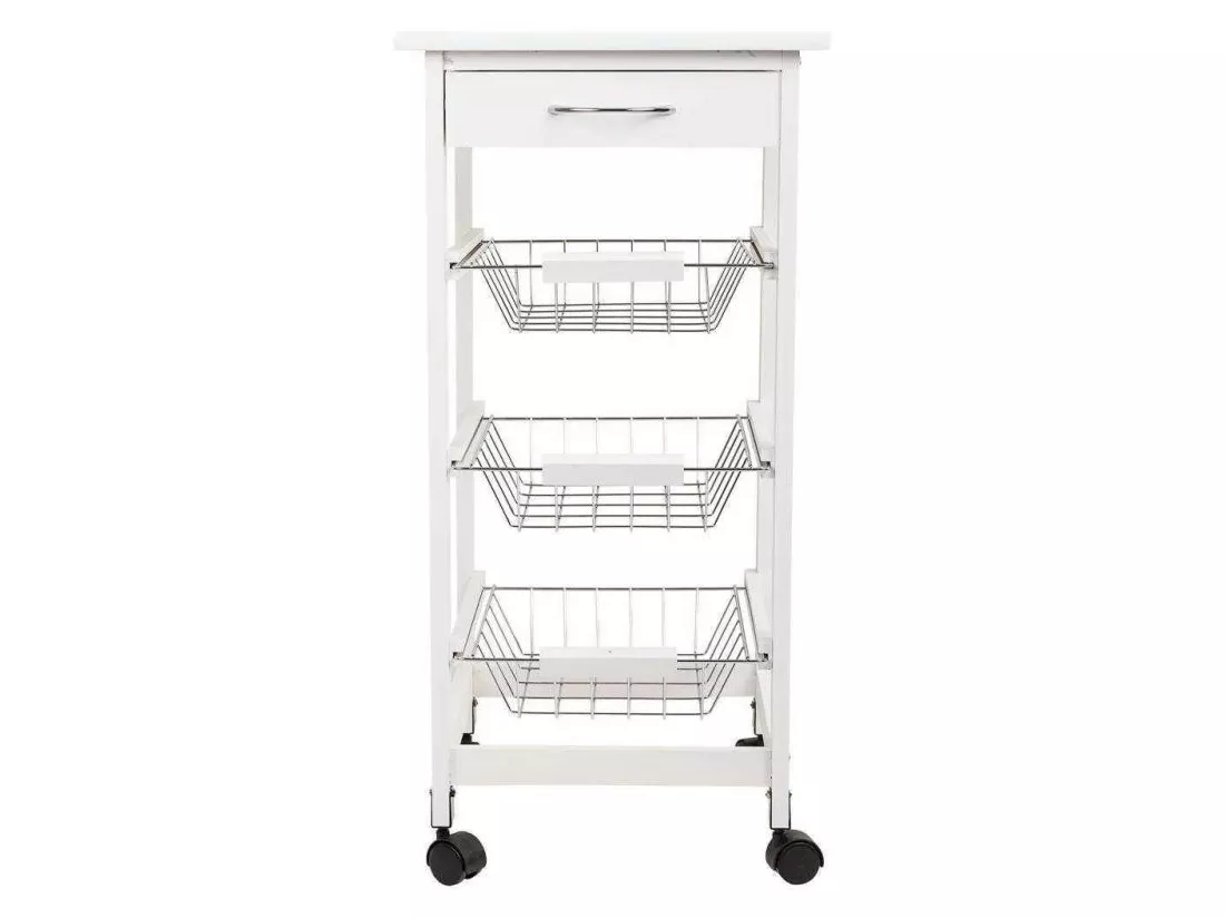 Chariot de cuisine en bois de pin et blanc dm