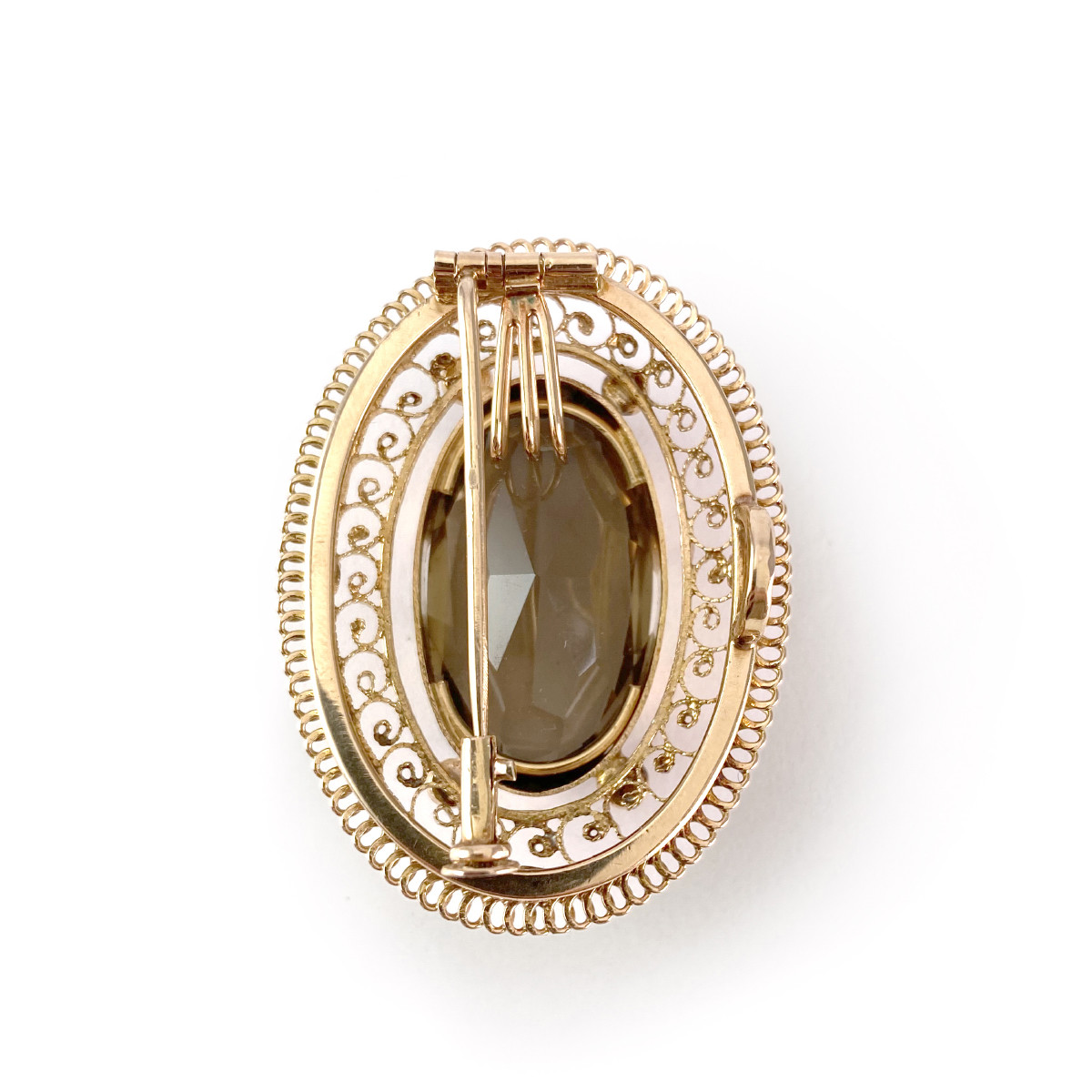 Pendentif broche d'occasion or 585 jaune quartz fumé