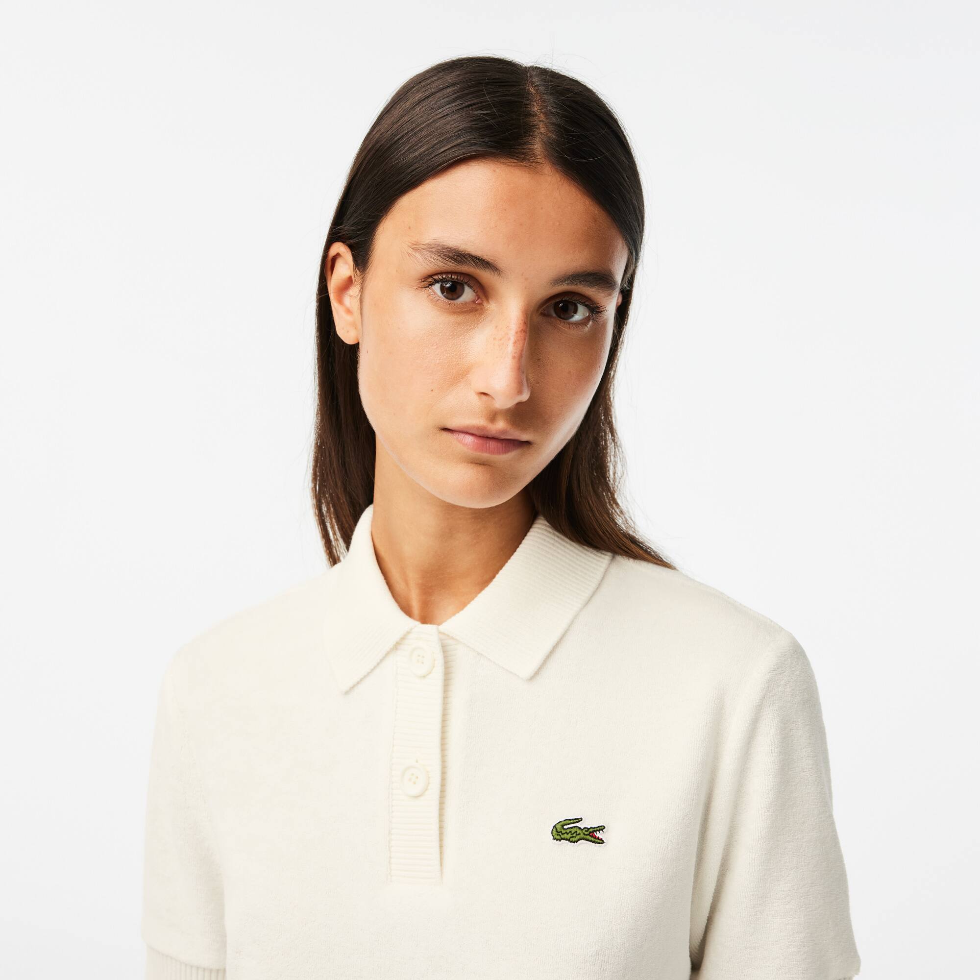 Polo femme Lacoste slim fit en éponge en coton biologique Manches Courtes - Blanc - Lacoste - Femme