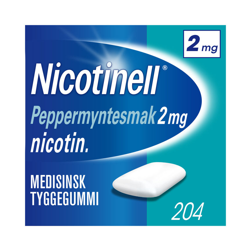Nicotinell Peppermyntesmak tyggegum 2 mg, Slutte å røyke, 204 stk