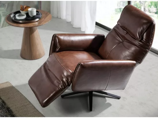 Fauteuil relax pivotant cuir marron et pieds en acier Nary-Couleur Aqua 04 Beige
