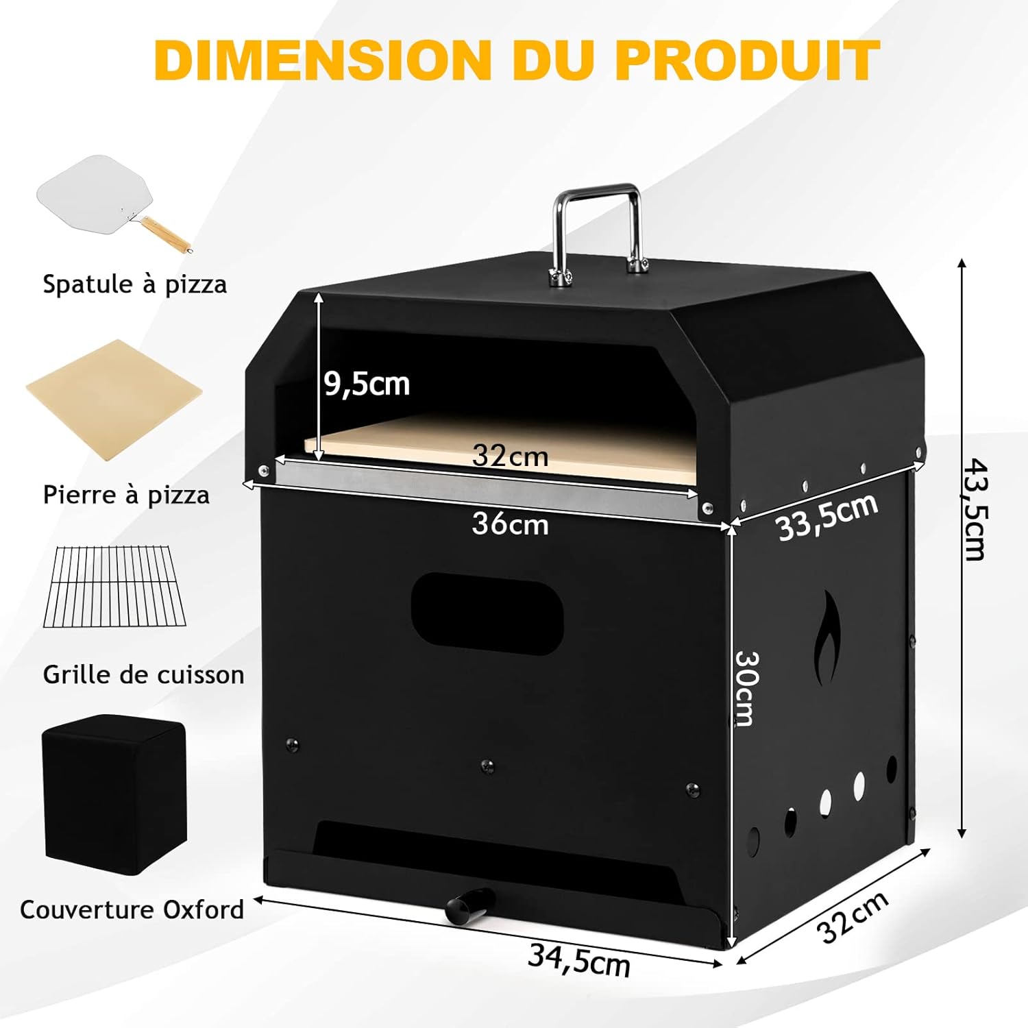 GYMAX Four à Pizza Extérieur Mini, Fours à Pizza au Bois avec Pierre à Pizza, Pelle à Pizza, Jambes Pliantes et Poignées Portables, Ventilateurs Ajustables, Couvercle Imperméable