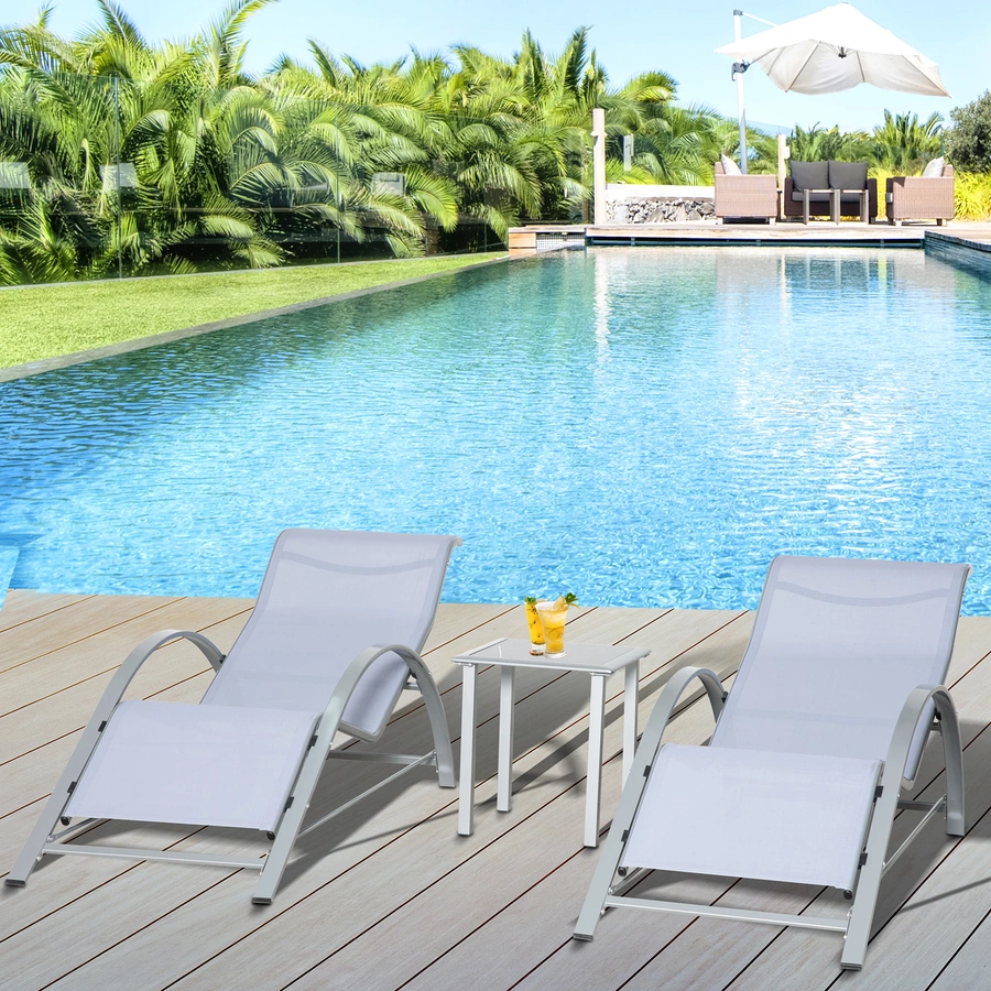 Outsunny 2er Set Gartenliegen mit Tisch grau