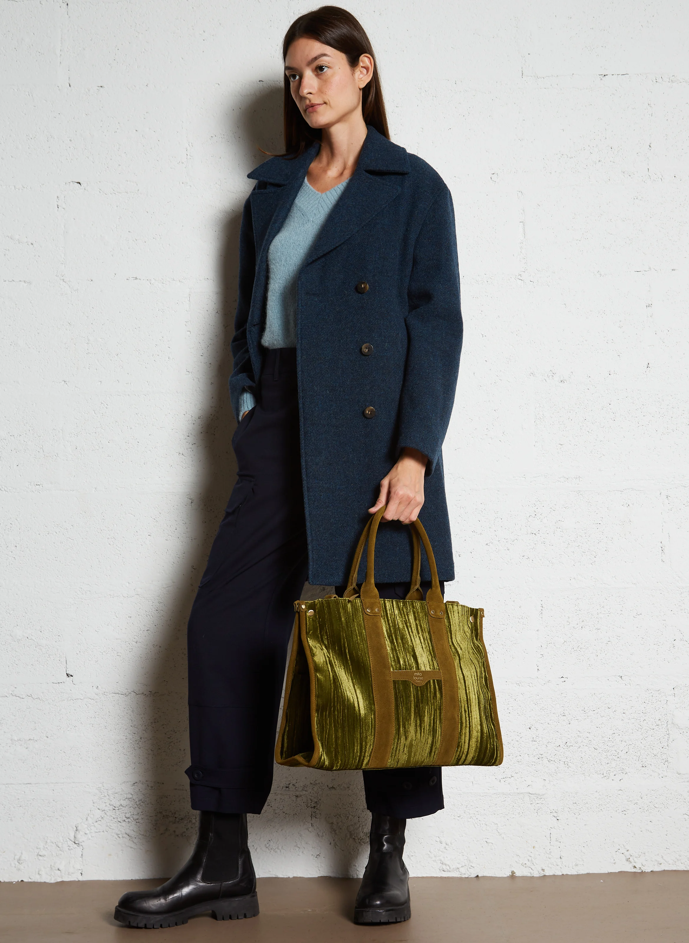 PRUDENCE - Sac cabas en cuir velours | Kaki