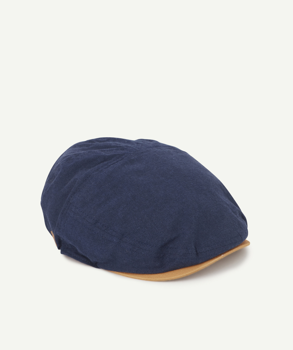 CASQUETTE GAVROCHE GARÇON EN COTON BLEU MARINE ET CAMEL