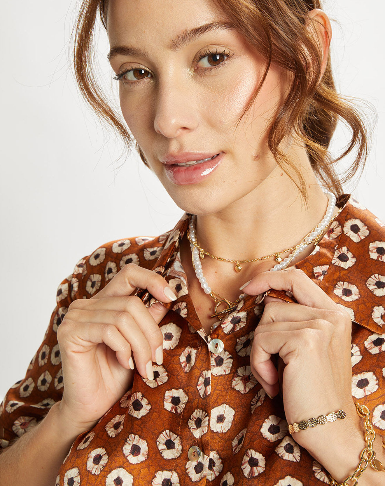 Lauren Vidal Chemise en Soie mélangée Ines marron