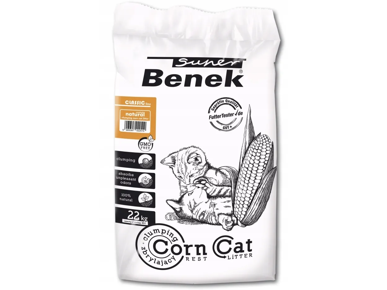 SUPER BENEK Corn Classic Kattegrus af majs Naturlig, Klumpning 35 l